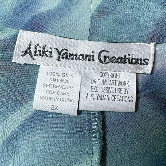 Aliki Yamani Creations Silk Cardigan Womens 2X Open Front Sheer Green Abstract - Picture 2 of 10